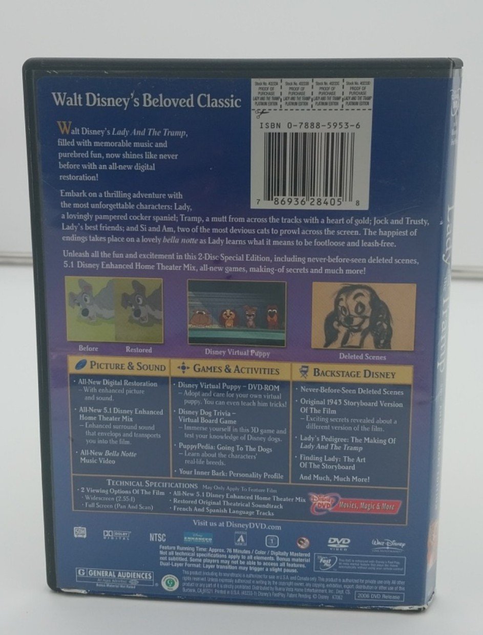 Lady and The Tramp Platinum Edition 50th Anniversary DVD, 2-Disc